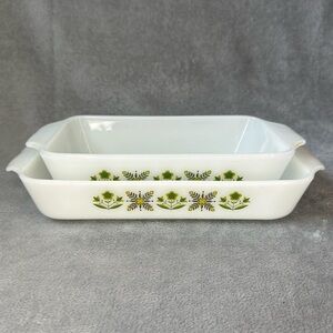 Anchor Hocking Fire King Green Meadow Set Casserole Loaf Dish 441 432 Vintage